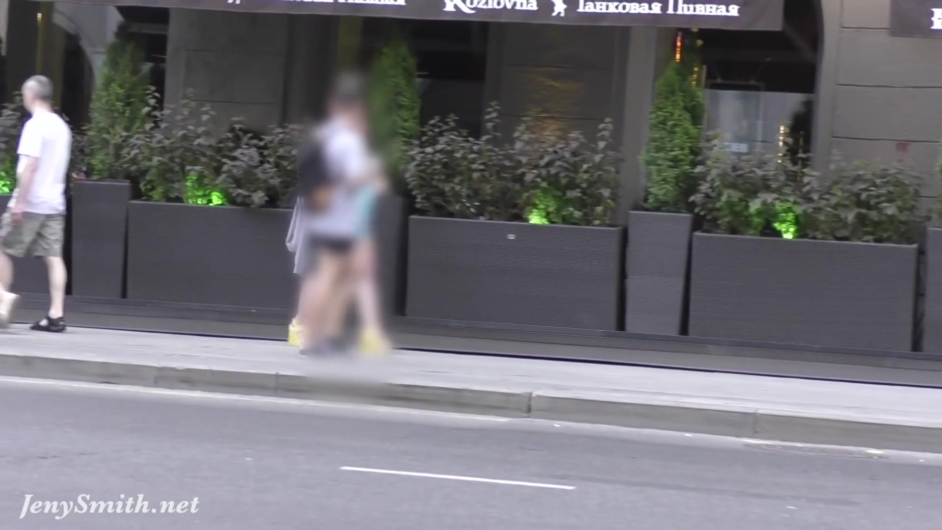 Jeny Smith walks in public with transparent shorts. Real flashing moments