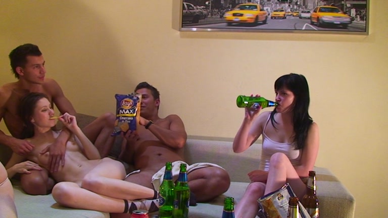 Wicked college cuties go canned and plunge into group fuckfest