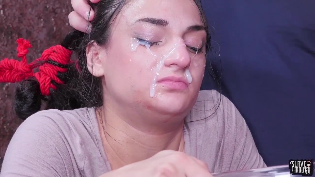 Facialised teen 18+ BJ slave bound and throat fucked