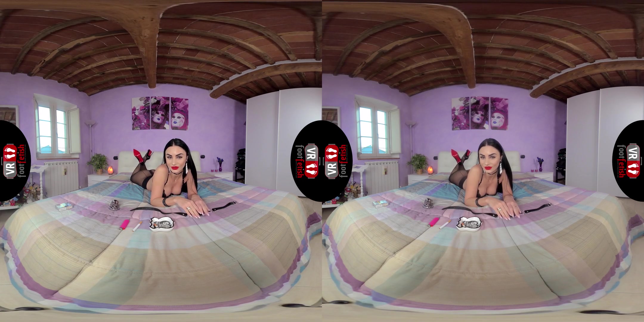Sensual Goddess Ambra Gives You a Proper Foot Tease in Her Bedroom - Nylons Heels Feet