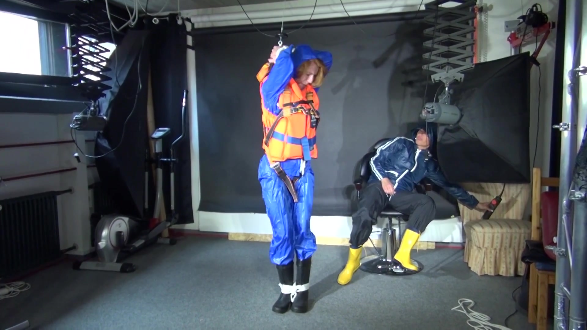 See Ronja Tied And Gagged By Stella In Shiny Nylon Rainwear And A Life Vest!