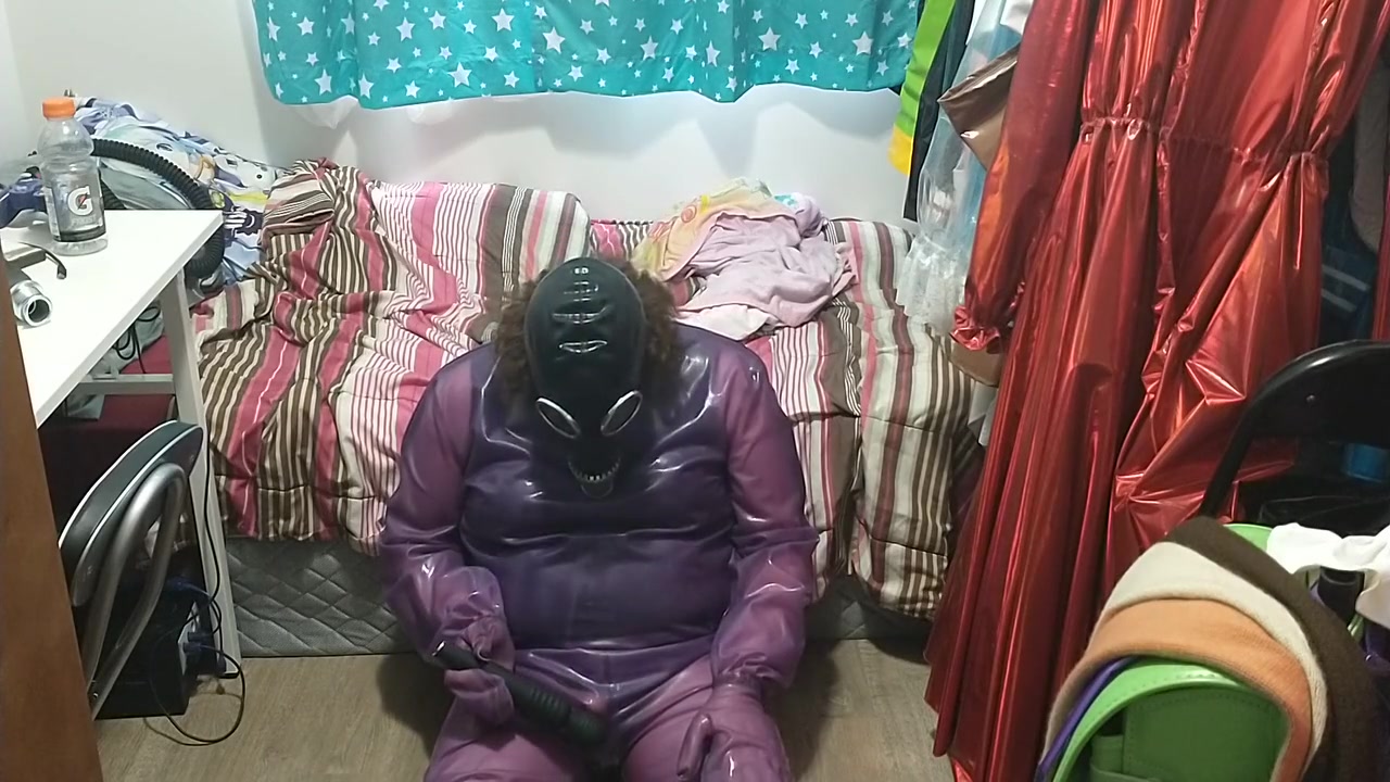 Latex Jelly Loose Purple Body Suit Over Swimsuit Gasmask Breathplay Vibrator