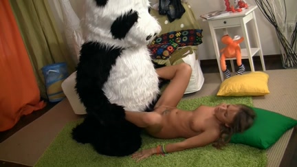 Sex toy party with a excited panda bear