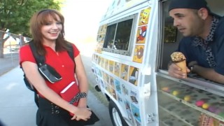 Petite Red Head With Huge Tits Gets Her Barley Legal Pussy Fucked In Van