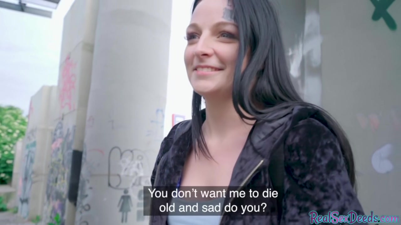Face tattoo brunette gets picked up and fucked in public