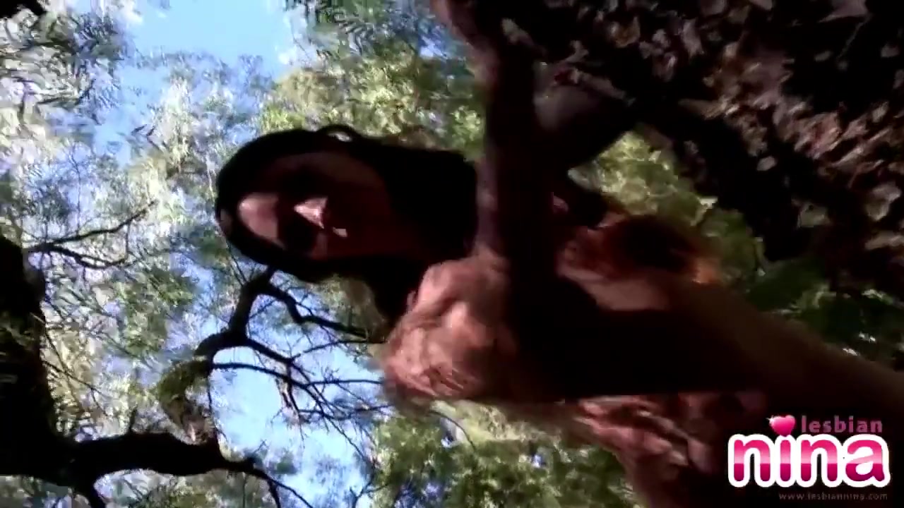 Lesbian Strip Off Showing Natural Tits And Shaved Pussy In Tree