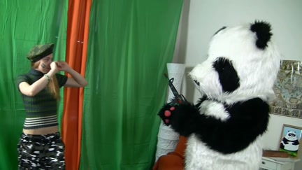 Joy sex play with giant panda toy
