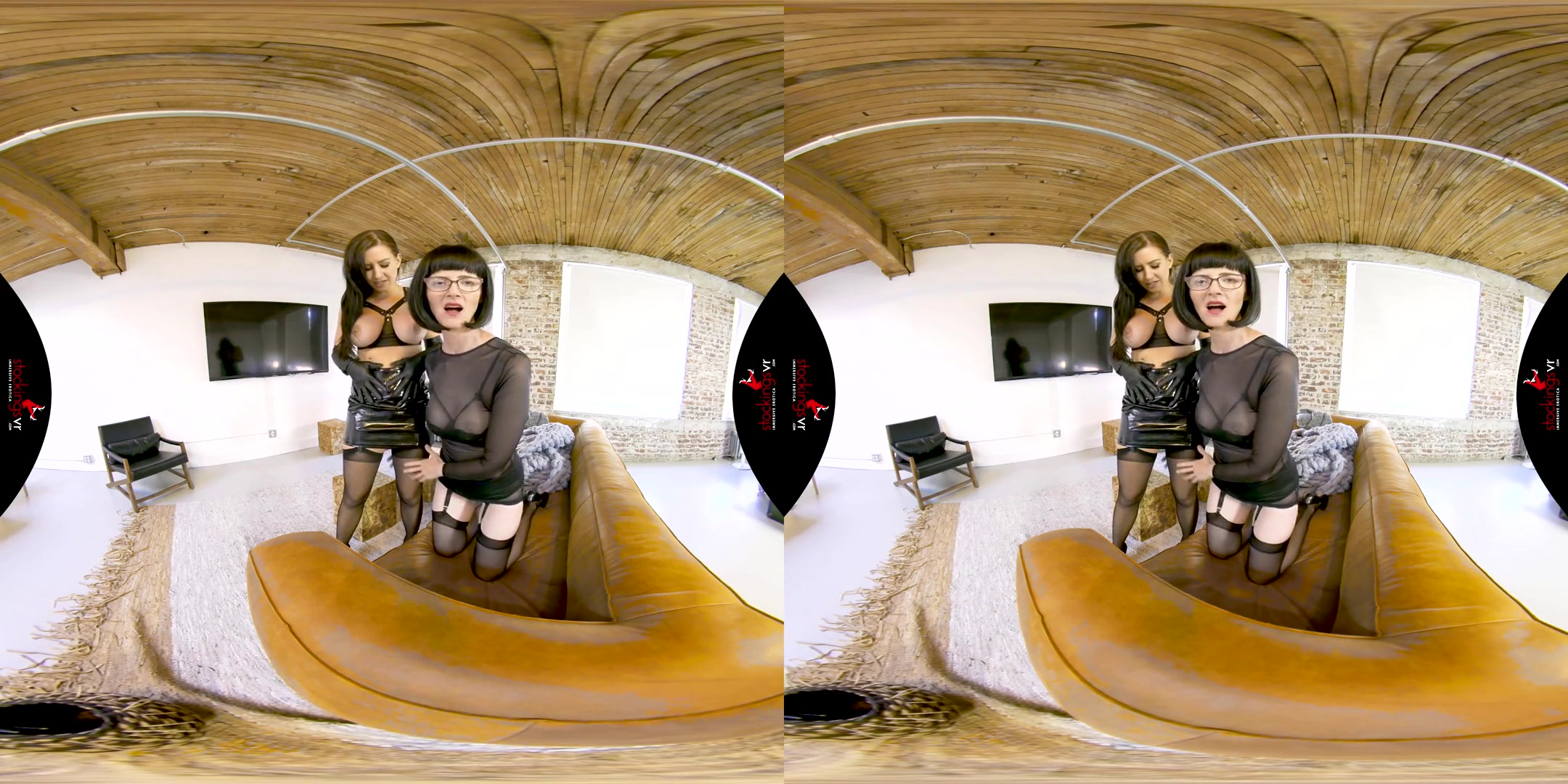 Back In Black the Stocking Girls Julia with Tindra Frost, the Scottish Milf - Lesbian Leg Fetish and Stockings Amateur VR Video