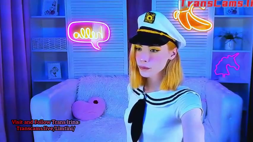 Skinny Russian teen 18+ Transgirl In Navy Shirt Strokes Her Tiny Dick On Webcam