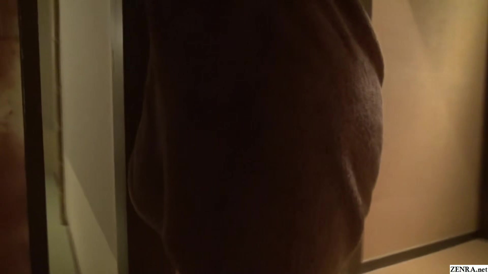 Japanese female employee in tiny towel films unfaithful sex