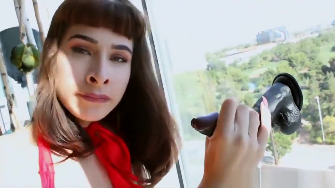 Sexy shemale fucks ass with black dildo