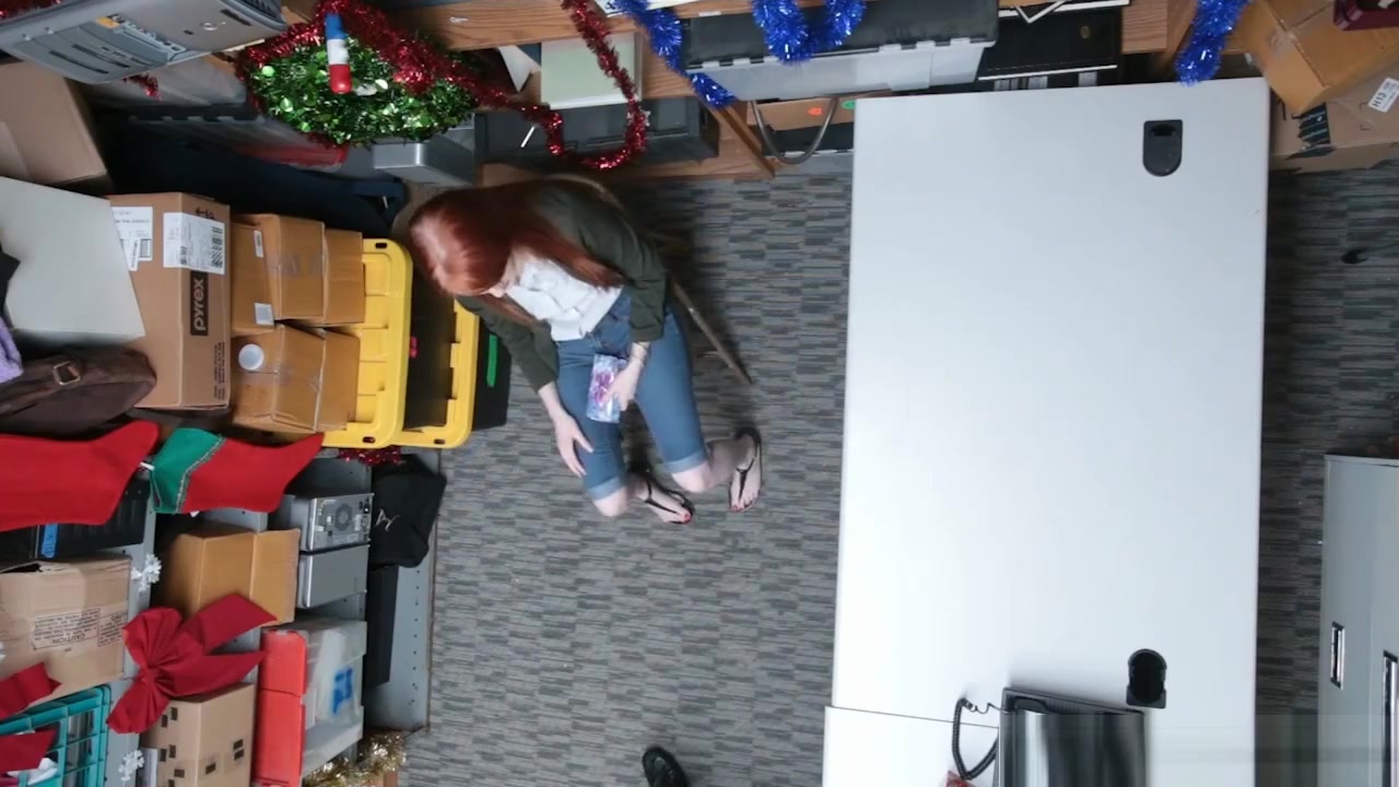 Redhead teen 18+ shop thief caught and fucked by security