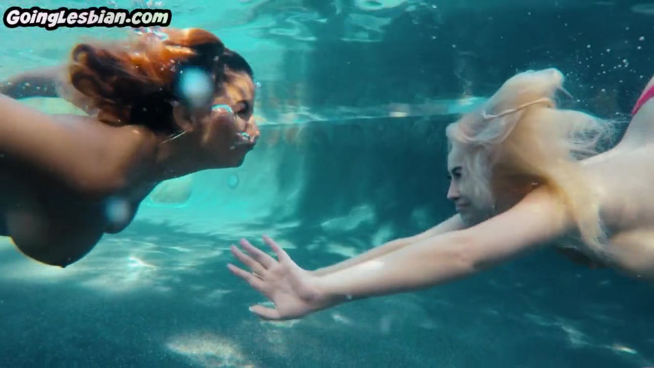 Busty lez babes titsplaying and scissoring outdoor on pool
