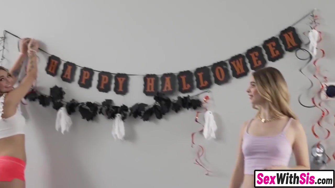 Molly Little, Nathan Bronson And Mia Kay - 18yo Girl Stepsister Halloween Bash 3some