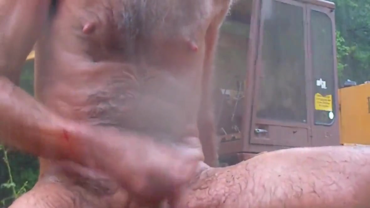 Wank Outdoor Under Hail Of Cold Storm