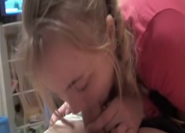Blonde cutie is sucking on a hard rod