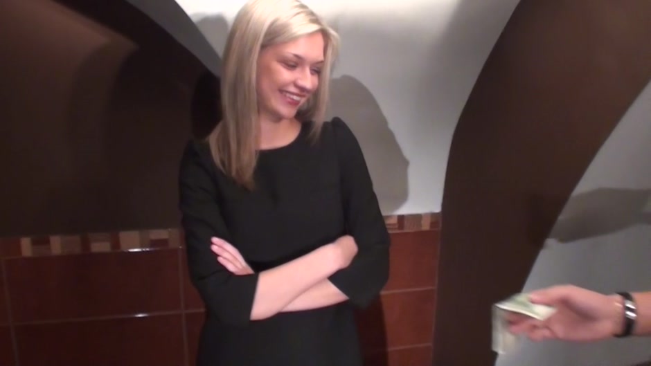 Hot blonde owned by 2 guys in cafe