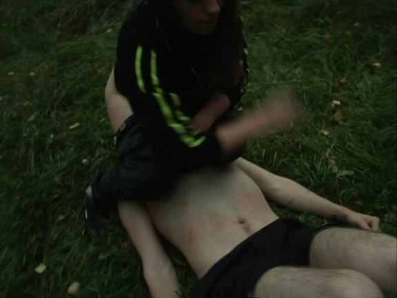 Face sitting femdom session in the woods
