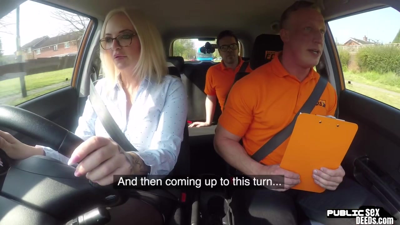 Bigboob UK squirter fucks driving tutor before tugging dick