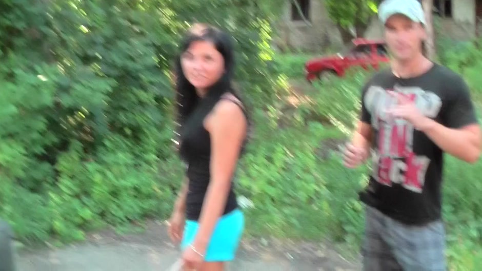 Bella in street fucking with a cute chick and a horny guy