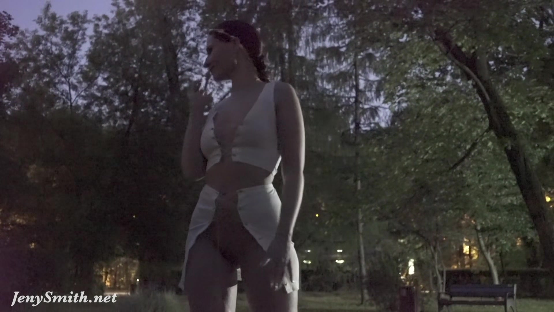 Jeny Smith tests her new suit. Flashing in public