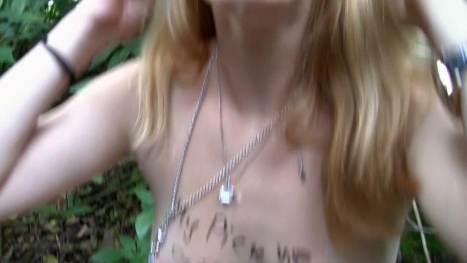Blonde gets naked and has sex in public