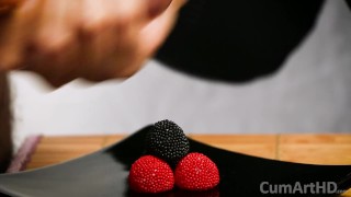 CFNM Handjob + cum on candy berries! (Cum on food 3)