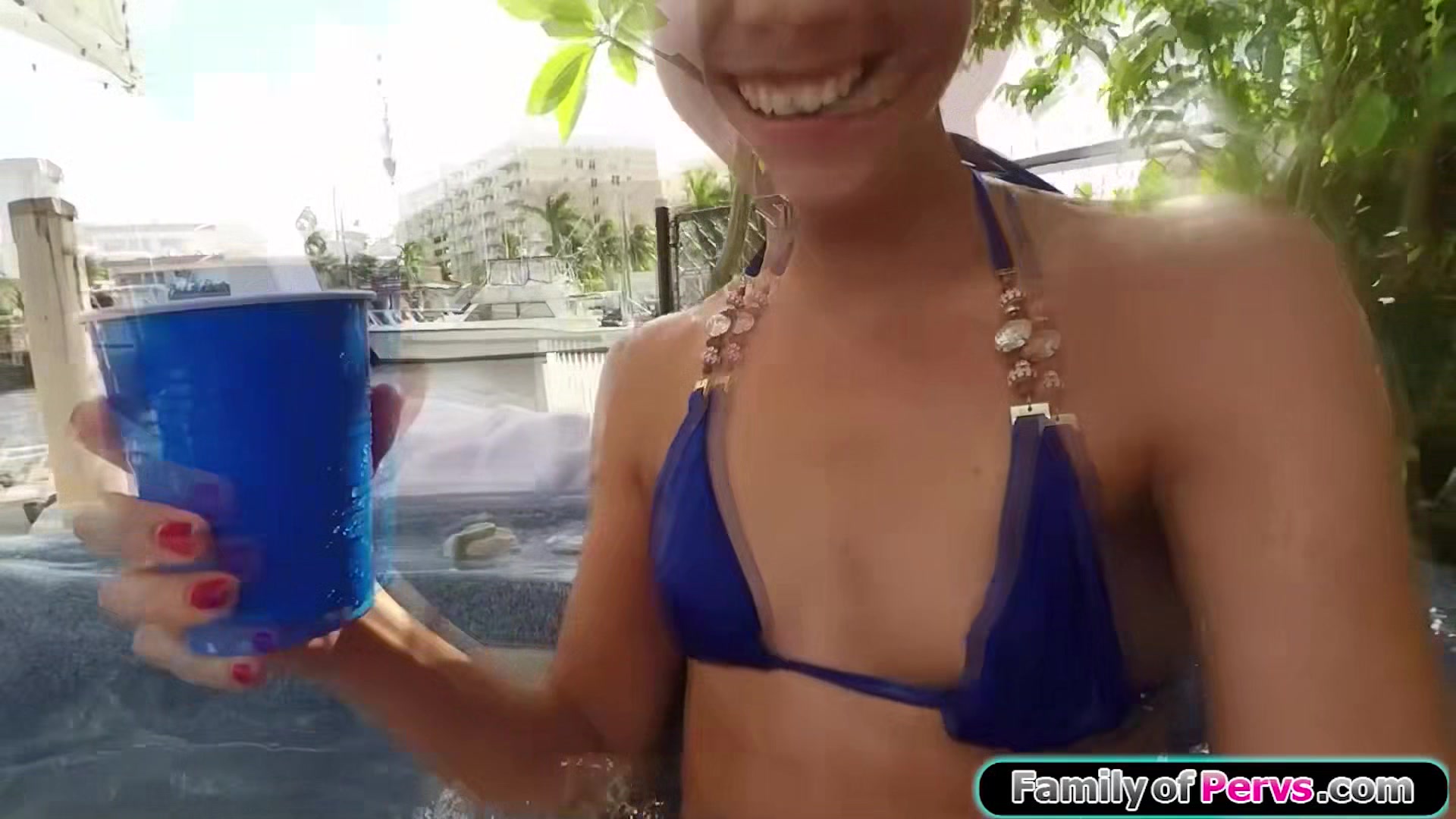 Im fingering my small tits stepsis wet pussy in the jacuzzi
