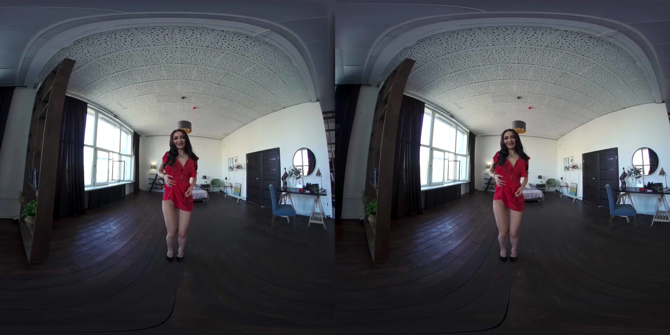 The Color of Passion - Red Dress Red Lingerie Solo Striptease Busty Babe