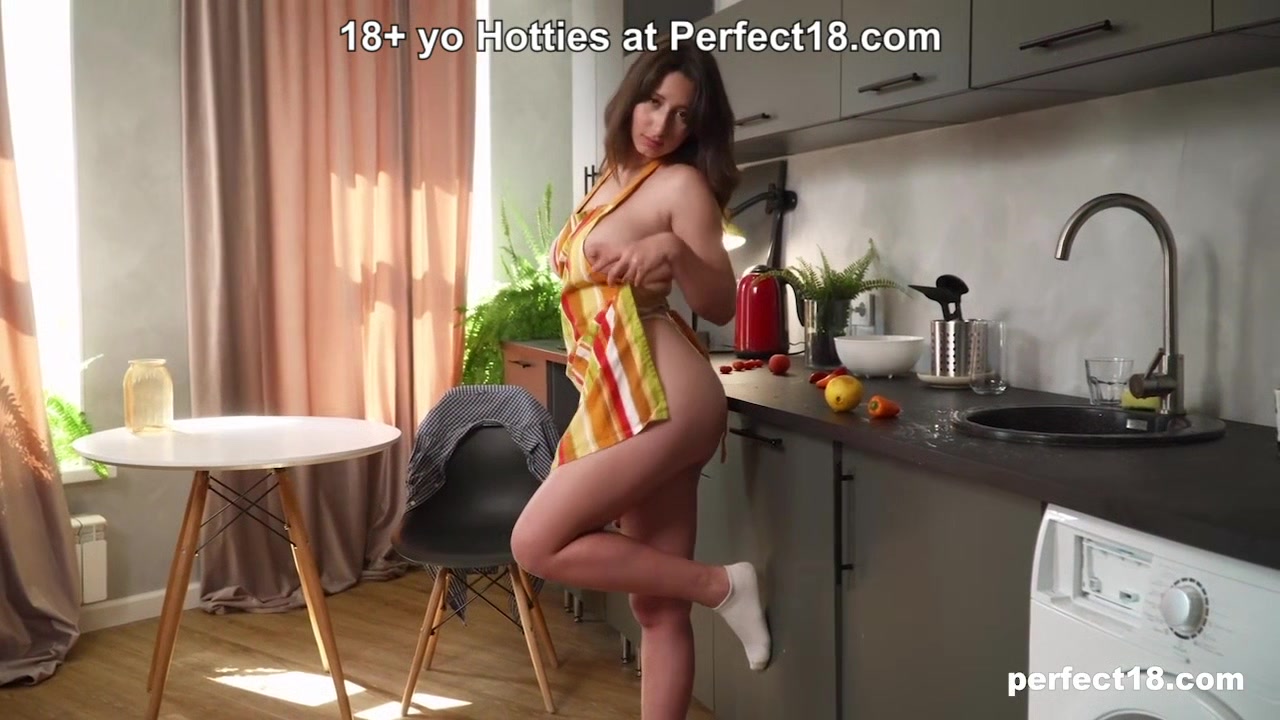 18 Teen Plays with her Big Titties in the Kitchen - Perfect18