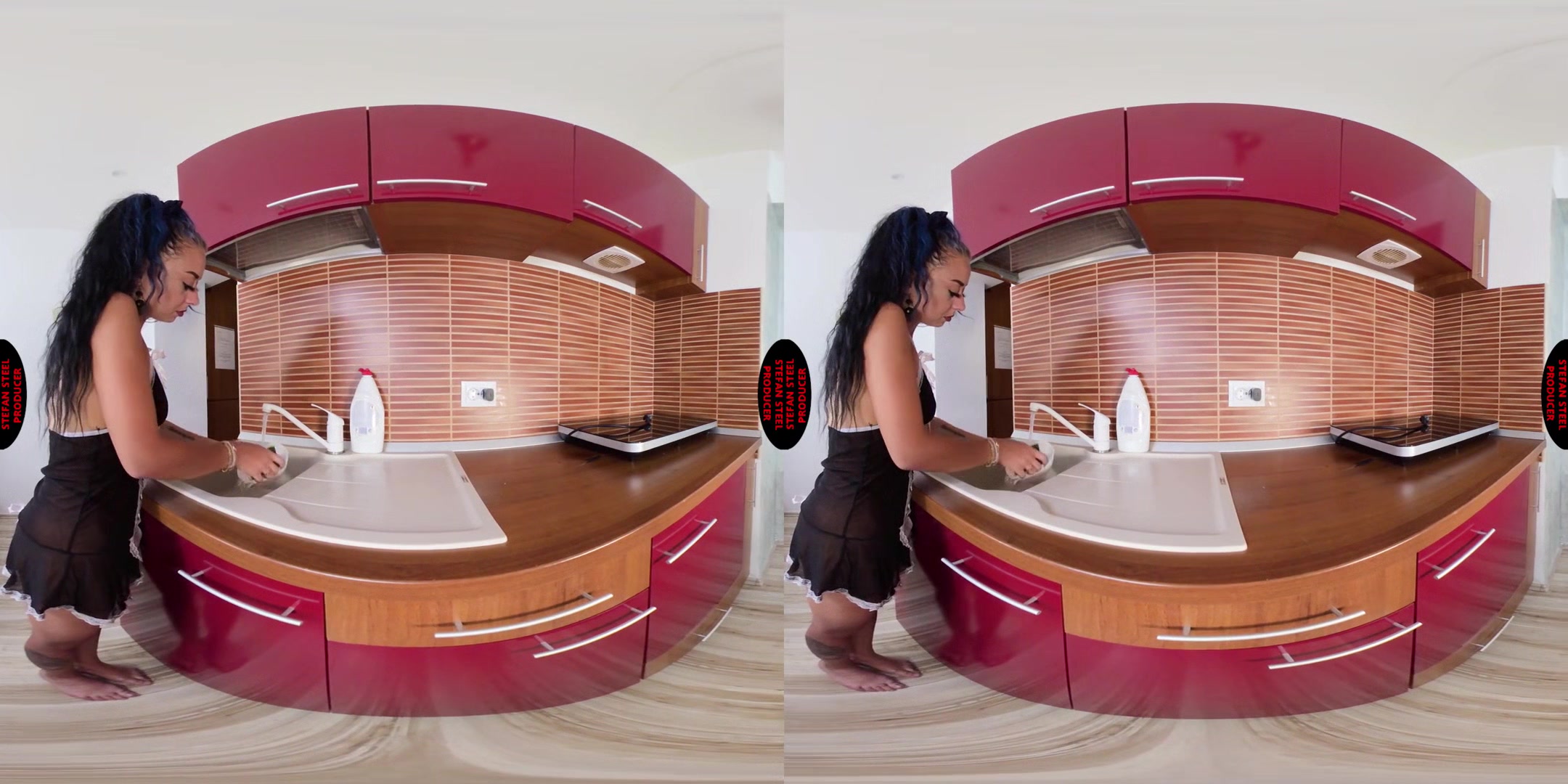 Washing dishes ended and cum in my mouth With Aya Goldie