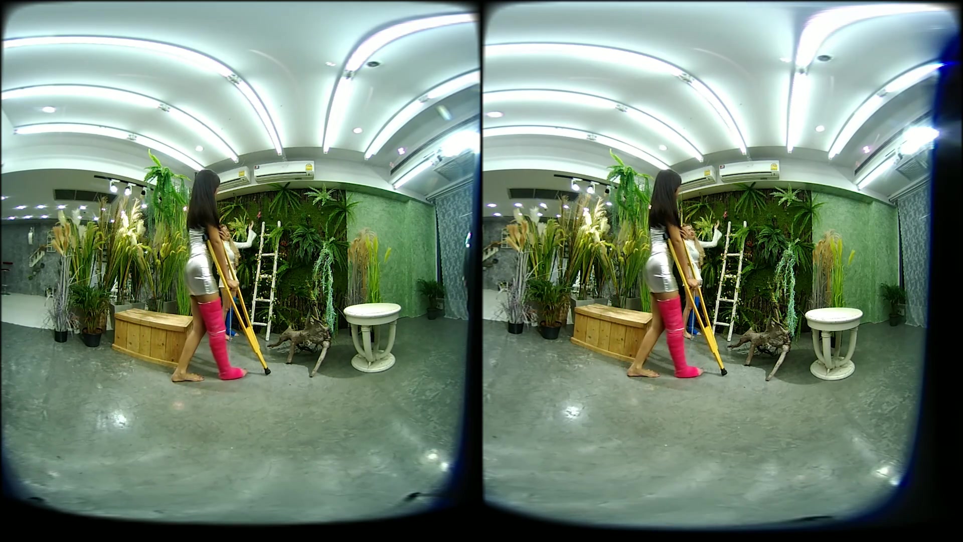 2 Girls With Long Cast Leg Visit A Flower Store 2 - VRpussyVision