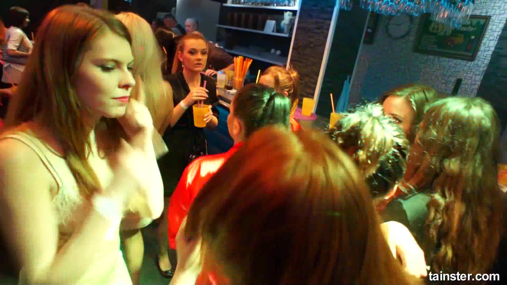 Gorgeous lesbian babes masturbating in the club