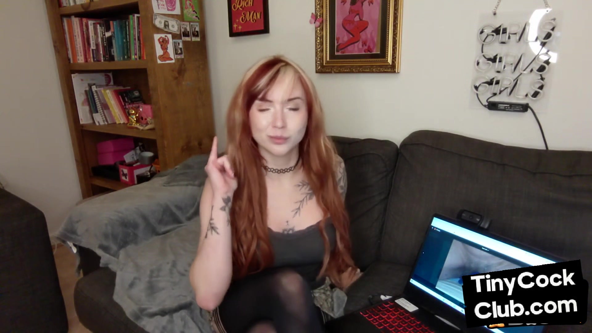 Tattooed SPH solo babe talks dirty in small cock humiliation