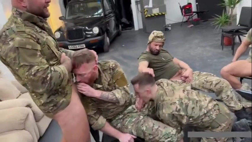 Military group blowjob cum loads