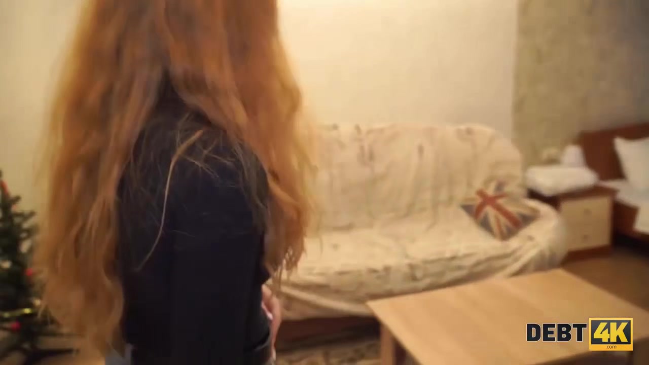 Debt4k. Cunning guy fucks shaved pussy of red-haired cutie Rose Wild for the debt