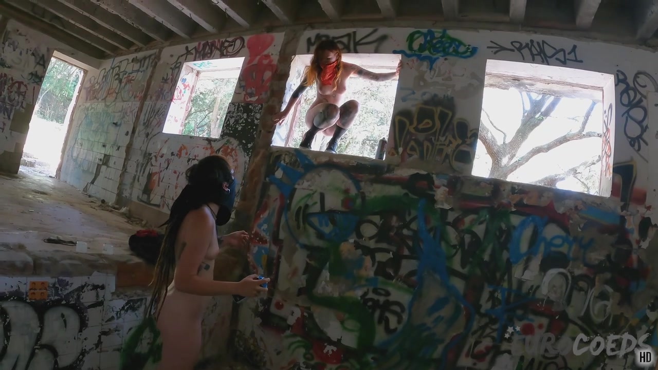 Brille And Cheri Tagging Graffiti Nude While On Vacation And Laying On A Topless Beach