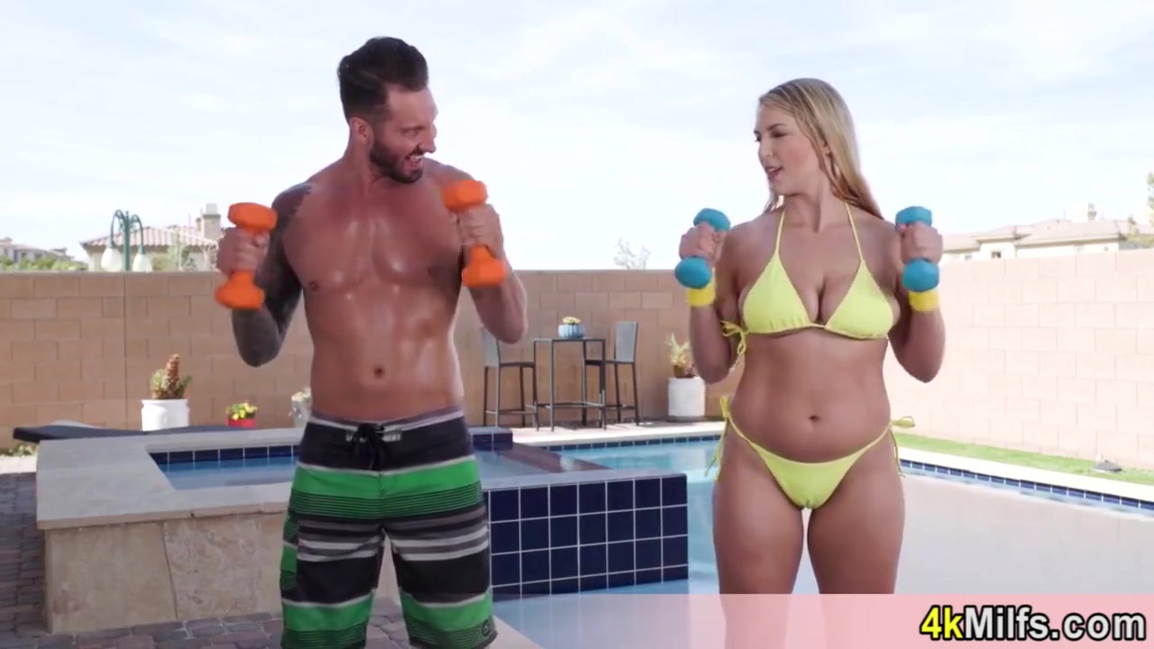 Busty Blonde Aerobic Instructor Slut Gives A Lesson To Her Newest Client