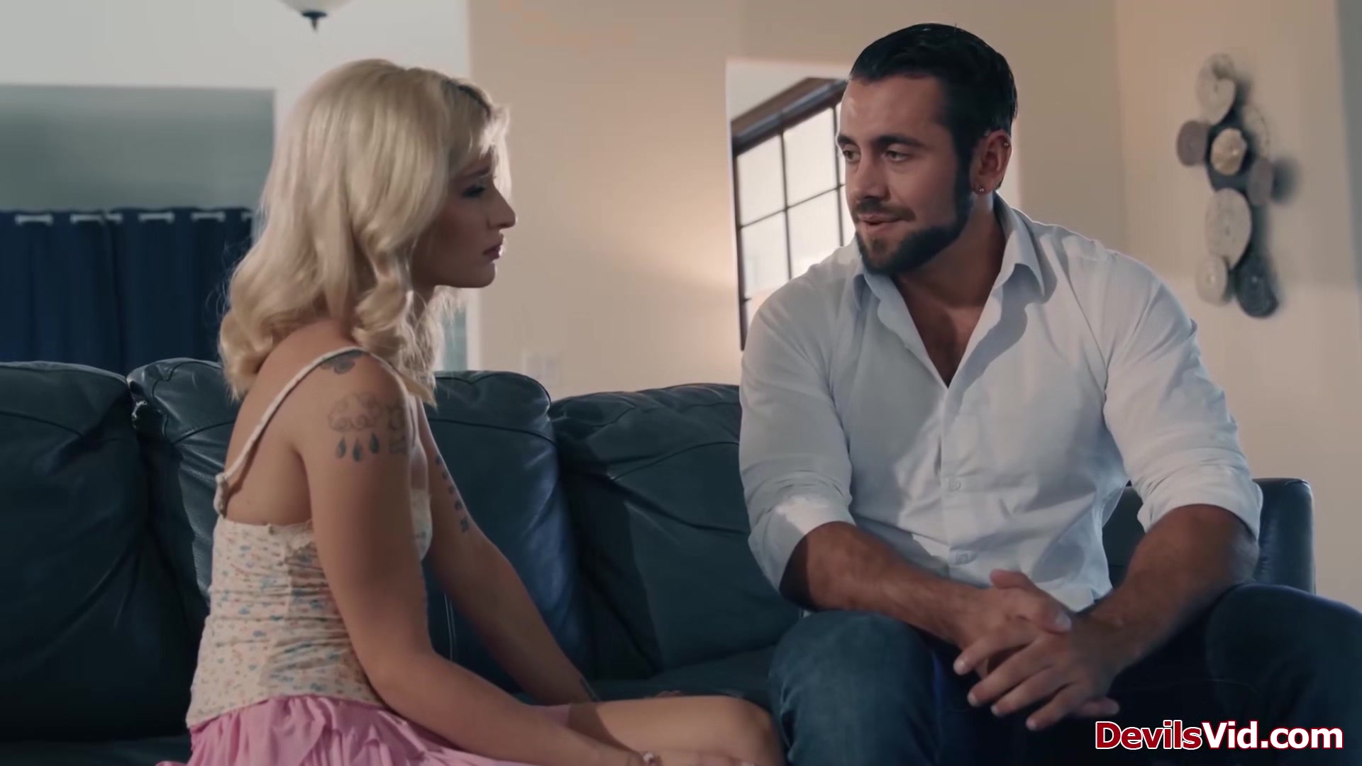 Blonde teen got cheated,fucks stepdads bf to makes it even