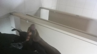 Horny jamaican cum in public toilet at work