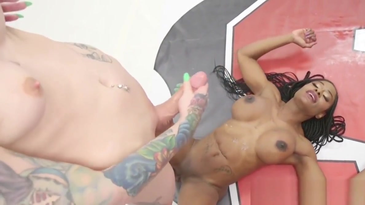 Interracially strapon fucked TS wanks cumload