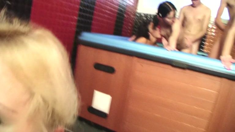 Young students 18+ group fucking in hot tub