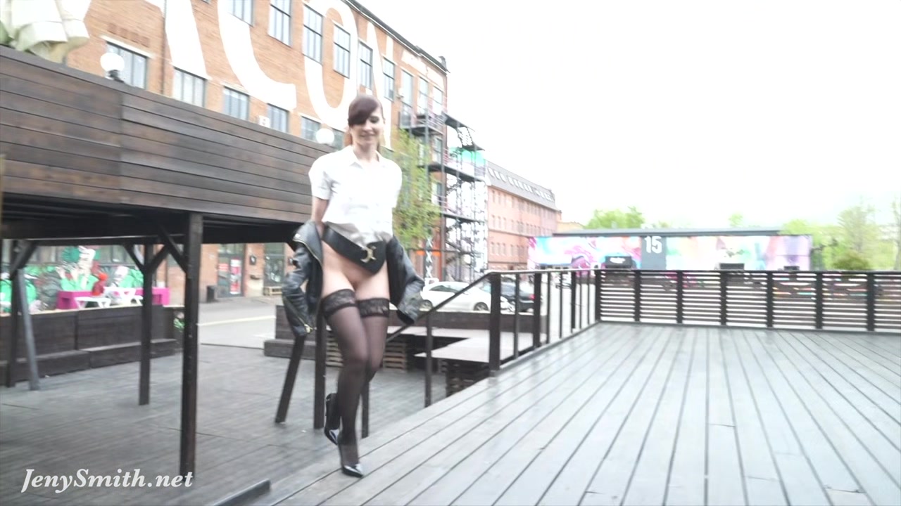 Flashing stockings line with mini skirt by sexy Jeny Smith