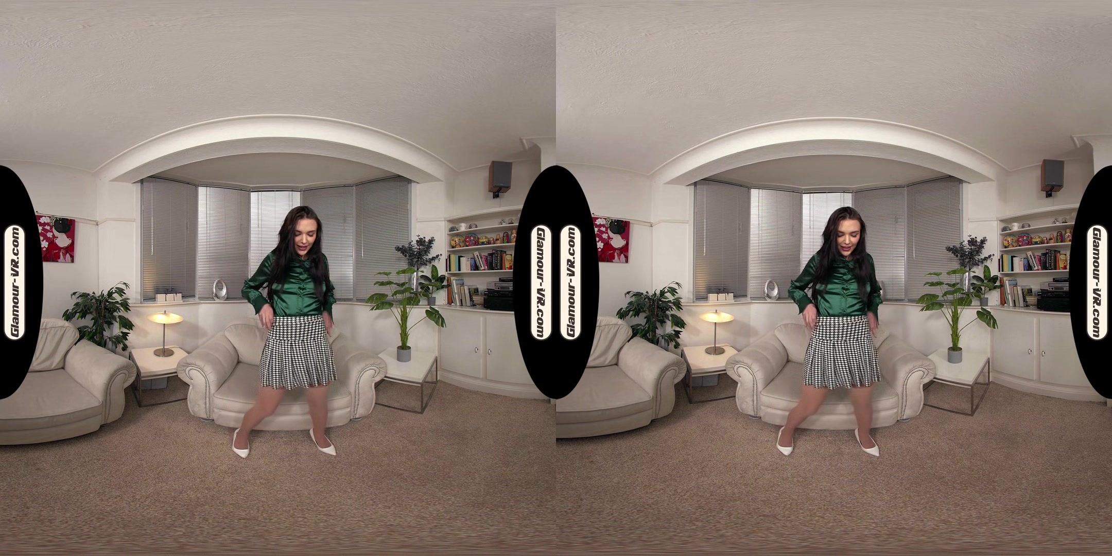 Antonia Jay Secretary With Dogtooth Skirt; Stockings Self-Pleasure Treat - 8k Vr