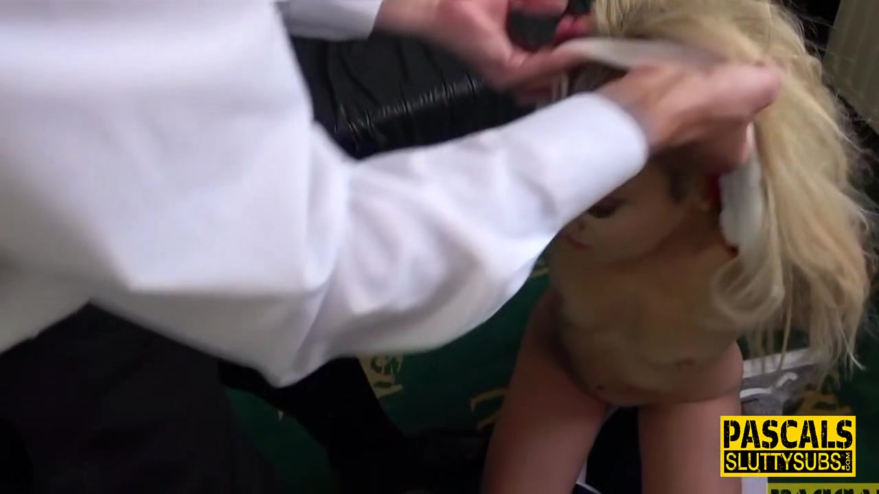 Deep throating bound blonde submissive