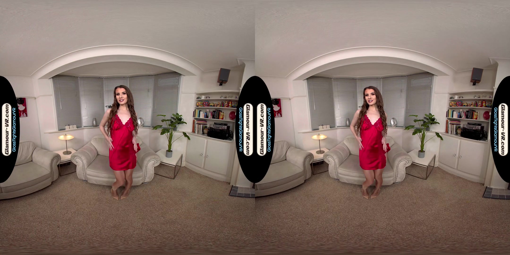 Brook Logan Red Negligee With Tan Glossy Legwear Joi Treat - 8k Vr