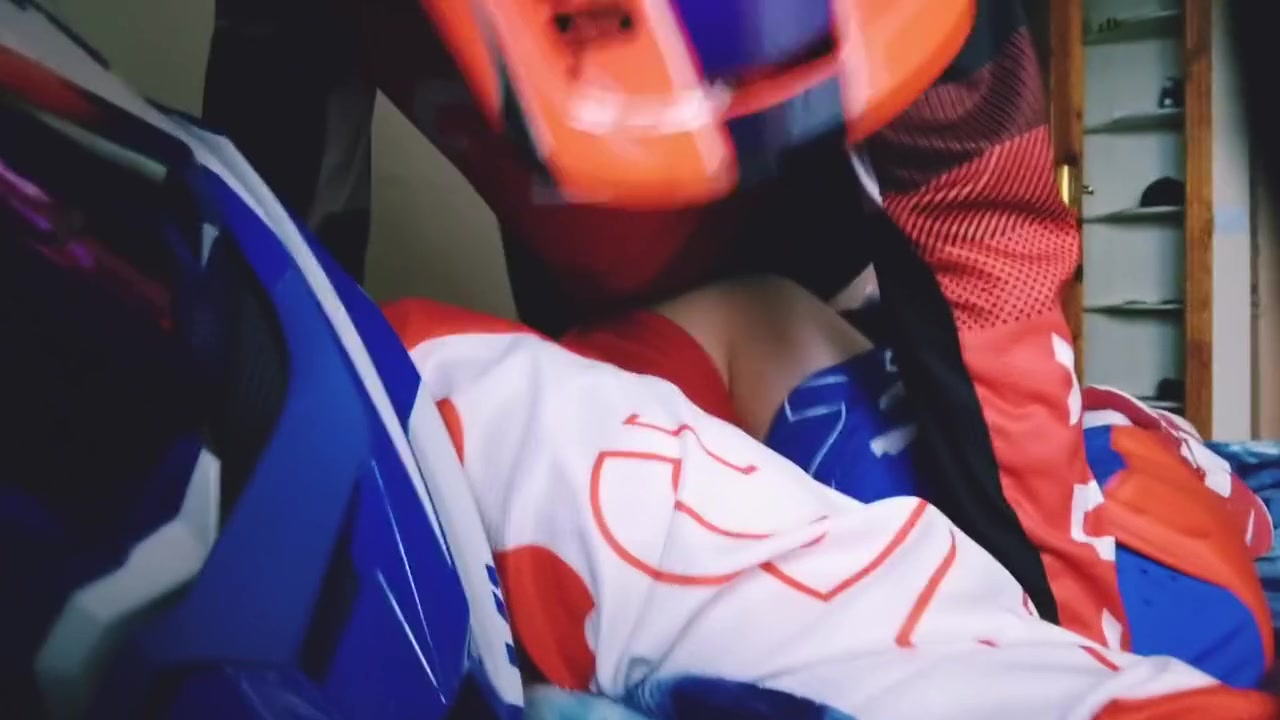 Mx-rider Engages In Intimate Encounter With Man In Helmet And Sneakers