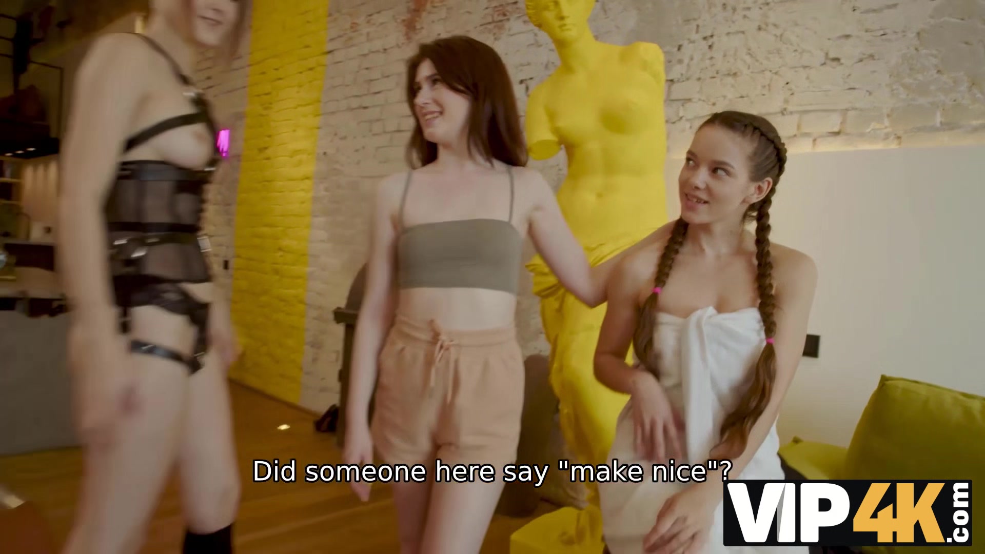 VIP4K. Three lesbian girlfriends show how much they love pussies in front of a man