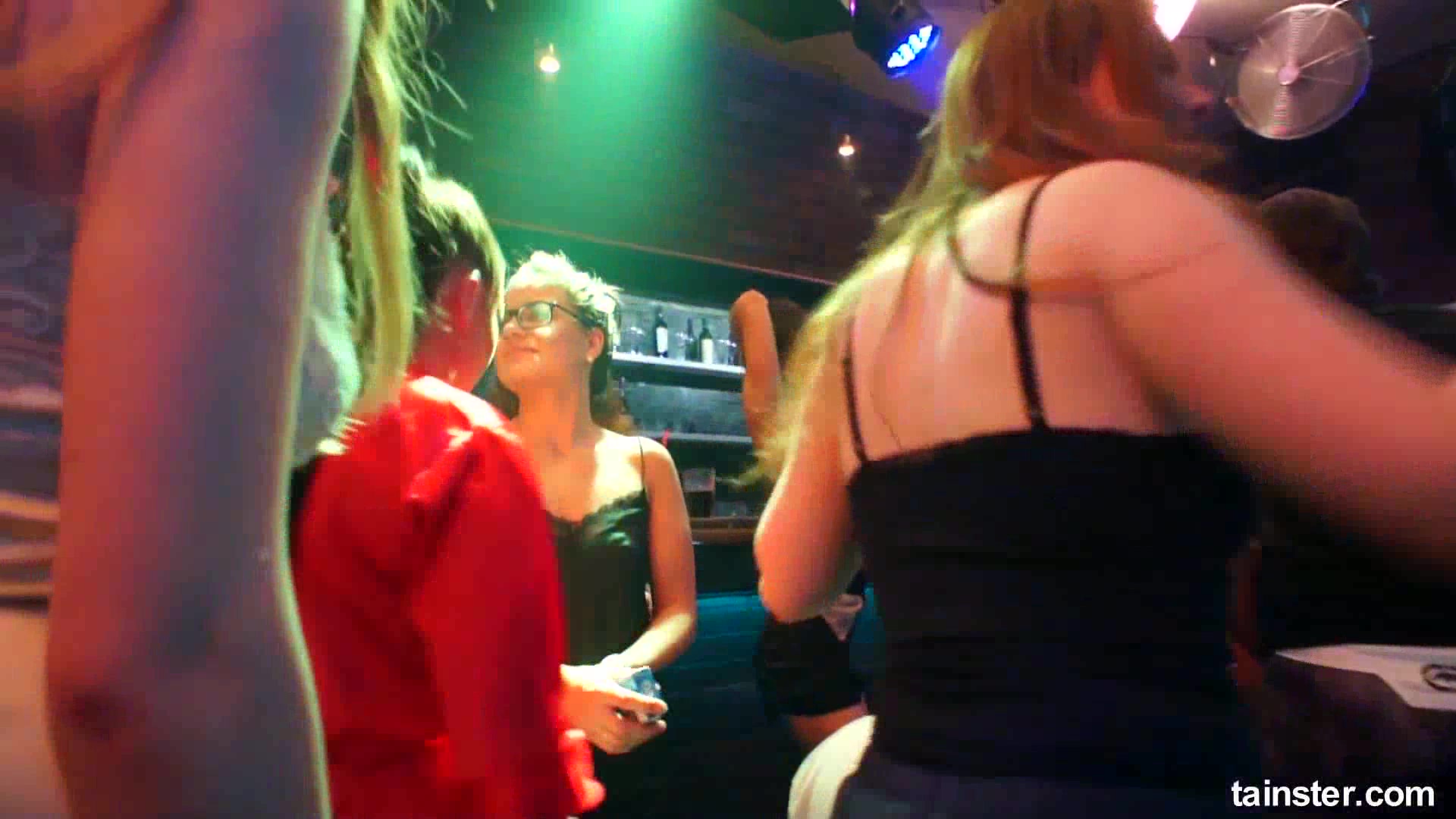 Gorgeous lesbian babes masturbating in the club