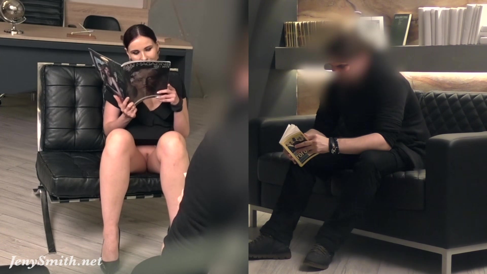 Silence. Jeny Smith with no panties teasing a man. prank